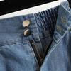 Women's Spring and Summer Mid-length Elastic Waist Denim Skirt Pleated High Waist Thin Long Skirt