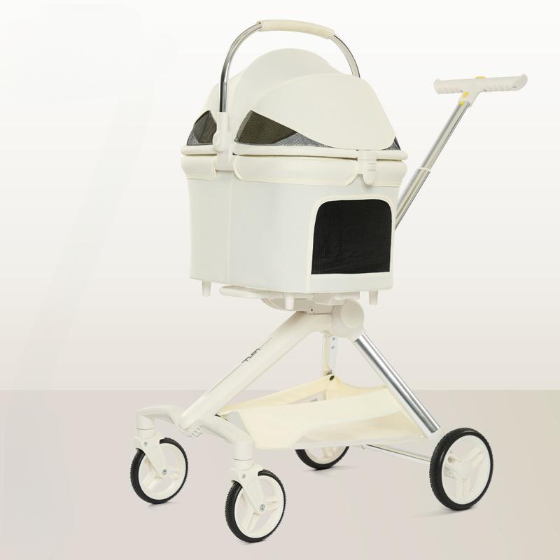 Lightweight Four-wheel Pet Stroller Foldable Cat Stroller Portable Multifunctional Carrying Basket Outdoor Travel Pet Supplies