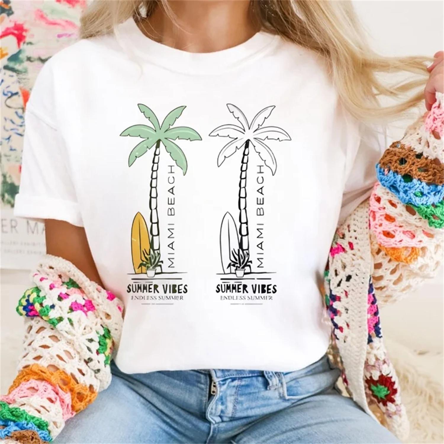 

Women s Printed Short Sleeved Surfing Enthusiast Basic T-Shirt Fashionable Round Neck Casual Popular Clothing Summer Top T-Shirt XXXXXL білий