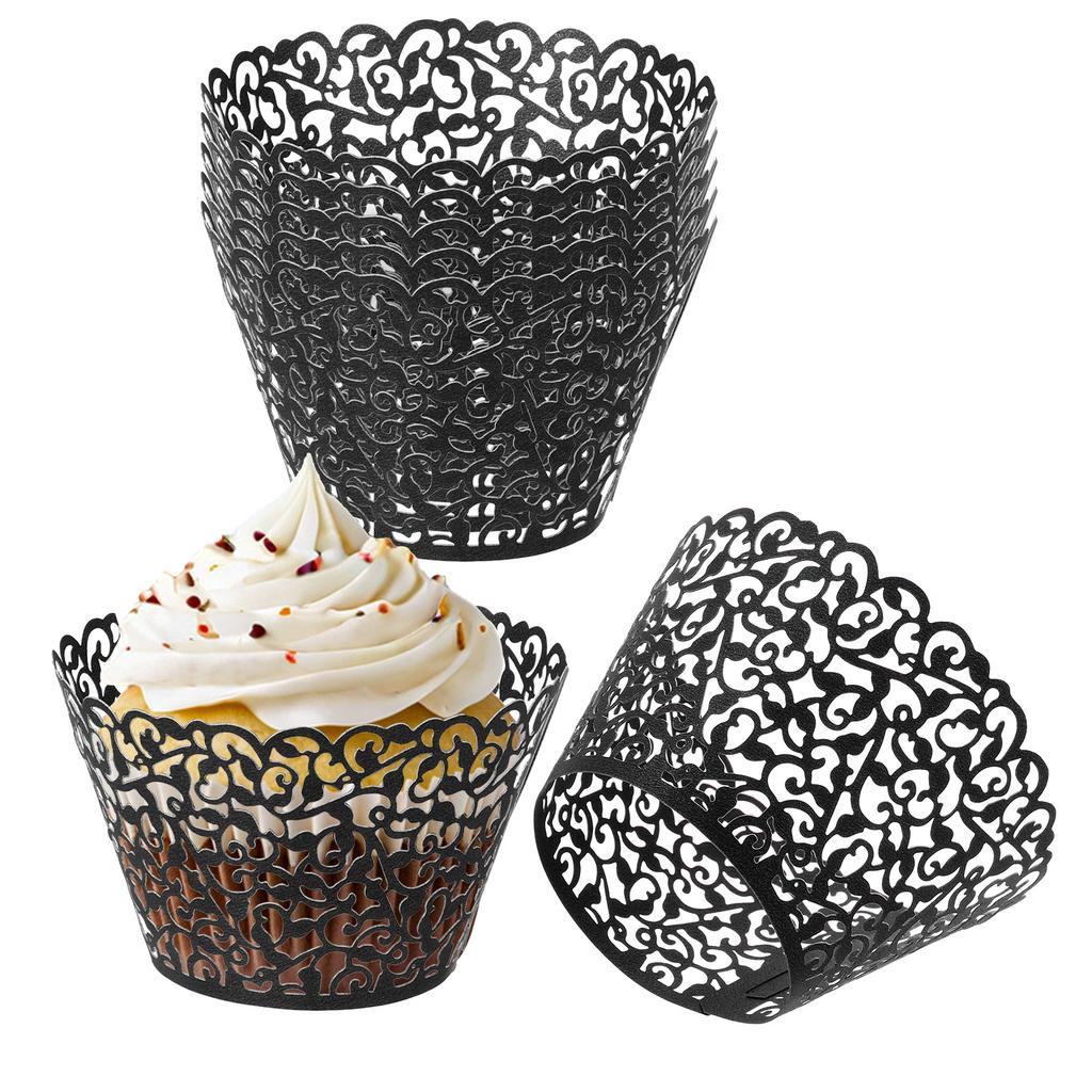 50pcs Baking Cups Standard Vine Decoration Laser cut Cupcake Wrappers Cake Toppers for Anniversary Birthday Weddings Parties