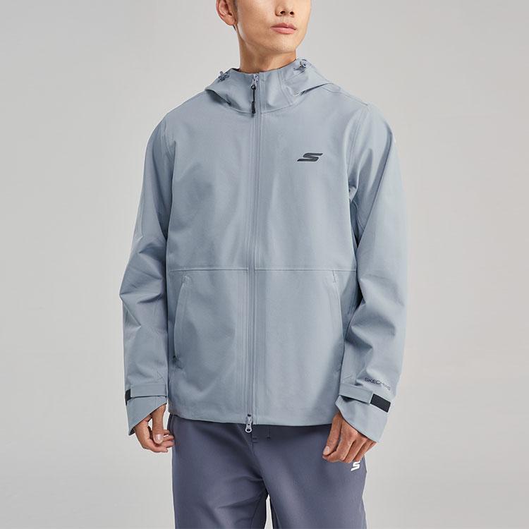Skechers Solid Color Zip Hooded Jacket Men Jackets Wind-Grey P423M112-02N6