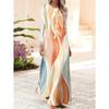 Abstract Wave Gradient Print Vacation Dress Women Long Sleeve Round Neck Flowy Summer Dress Casual Beach Party Outfit