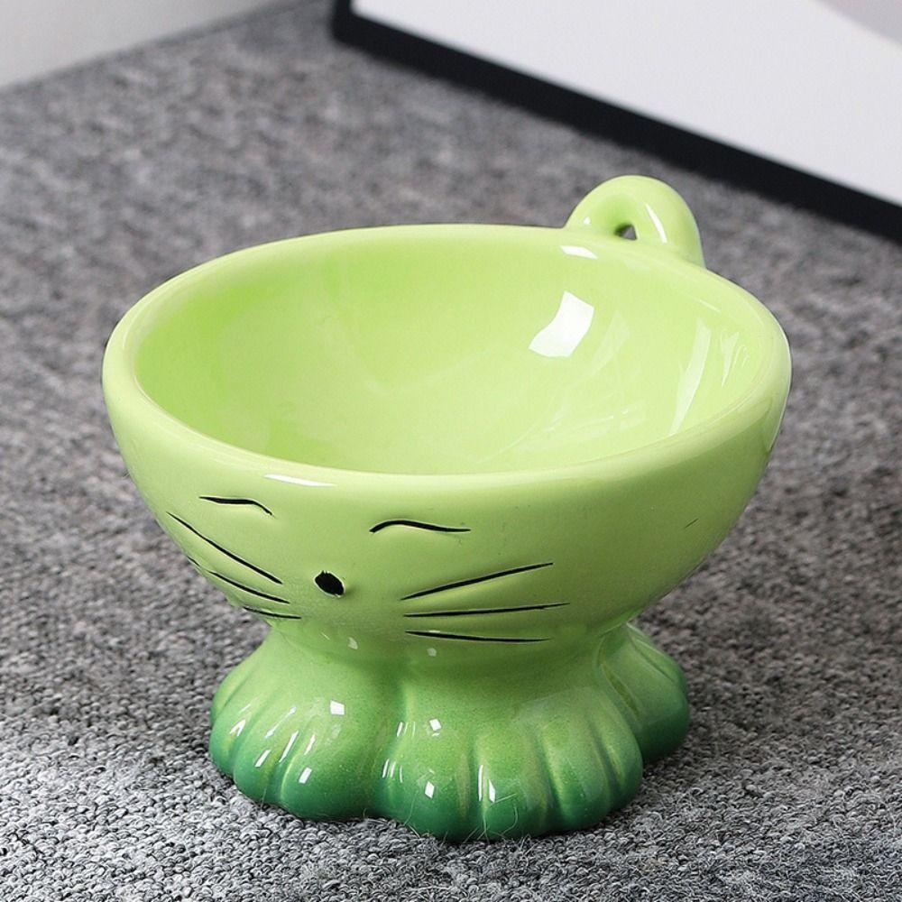 Cute Cat Bowl Ceramic Dog Food Feeding Basin Food Dispenser Pet High Foot Bowl  Kitten Puppy