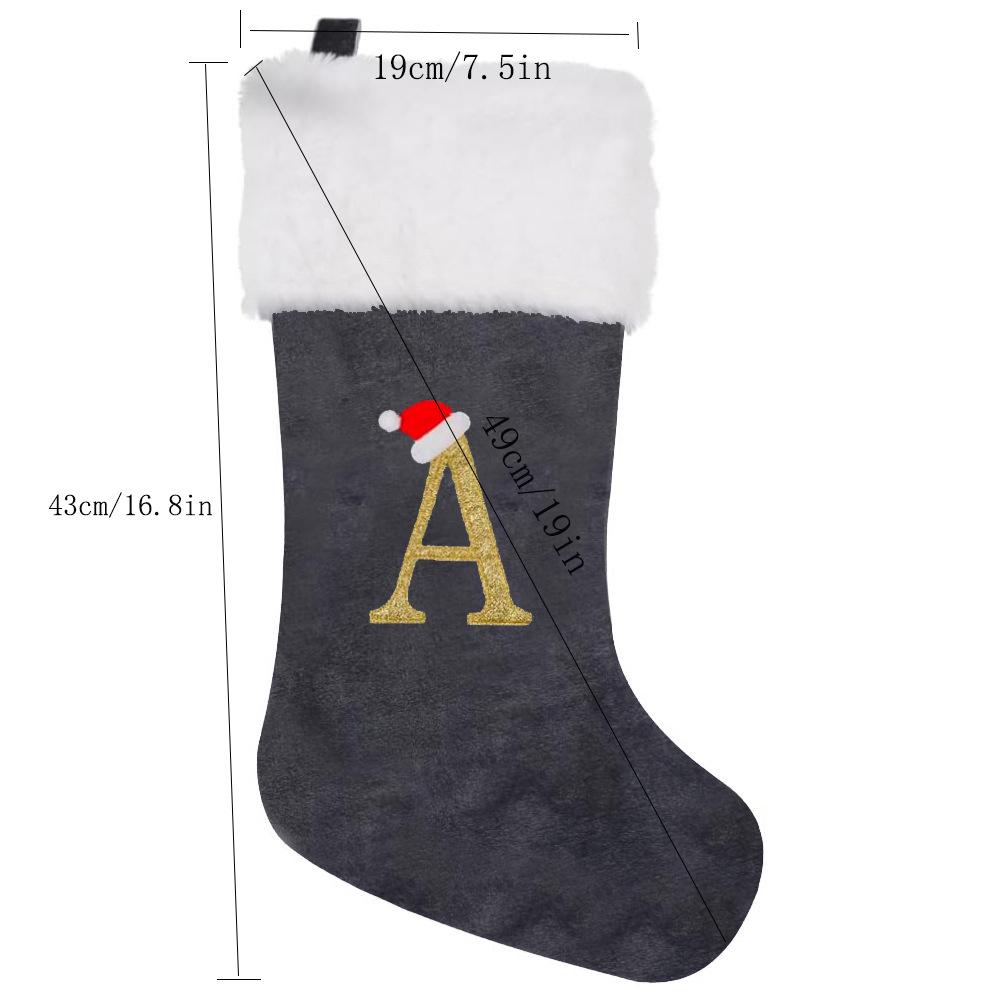 2026 Christmas Decorations: Grey Velvet Embroidery Letter Stocking Gift Bag