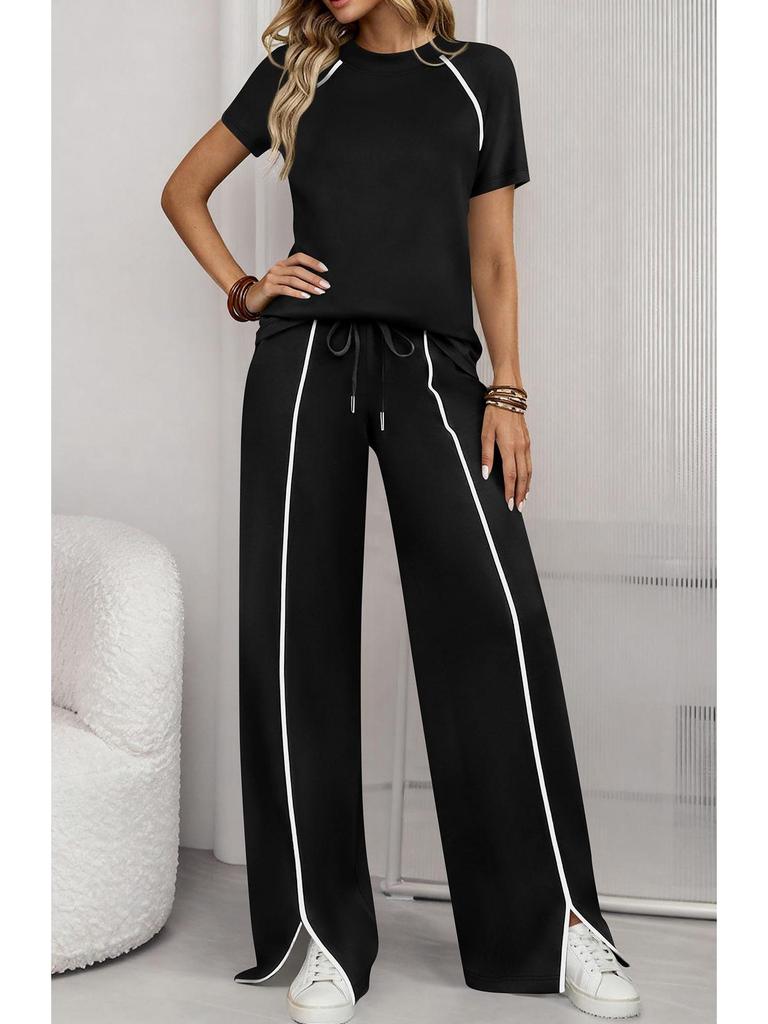 2026 Women's Round Neck Ribbed Casual Hoodie and Pants Set