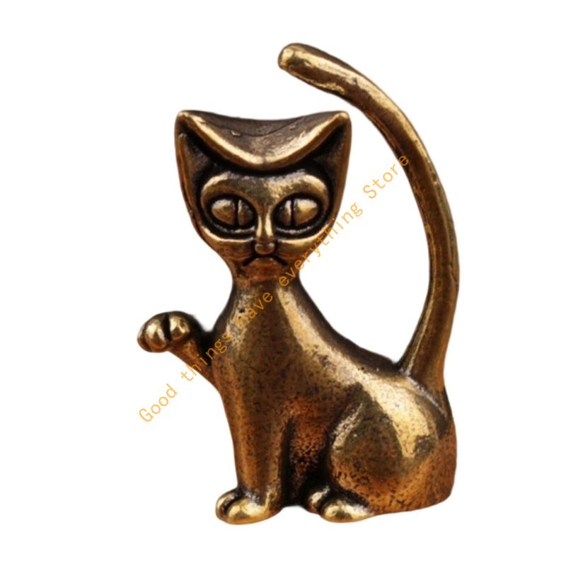 Miniature Brass Cats Elephant Statue Vintage Antique Sculpture Decors Tabletop Shelf Display For Animal Enthusiasts 55KF