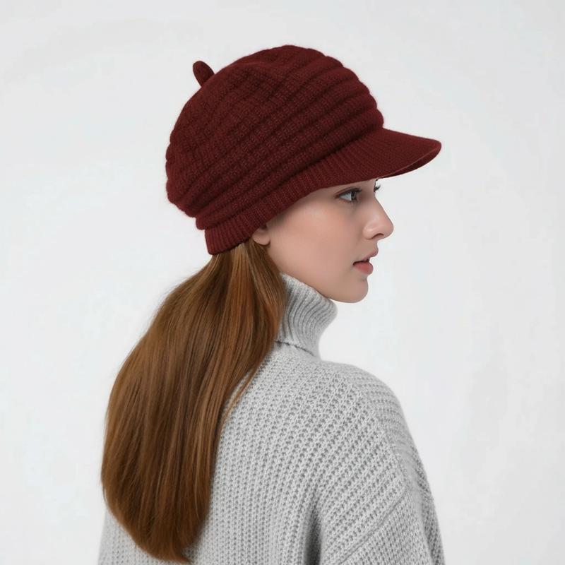 Women's Pointed Duckbill Beret - Fleece-Lined, Warm & Stylish Knitted Wool Hat
