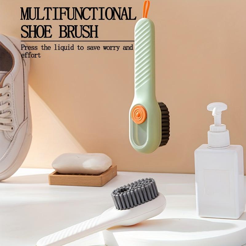 Multi-Function Shoe Brush with Built-In Liquid Dispenser - Soft Bristle, Long Handle, Press-Type Cleaning Tool for Effortless Home Shoe Care