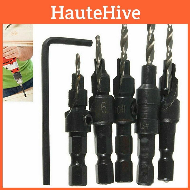 Premium 5x Adjustable Woodworking Countersink Drill Bit Set For Precise Pilot Hole Drilling