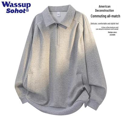 Wassup Sohot Men's Half-Zip Polo Collar Sweatshirt