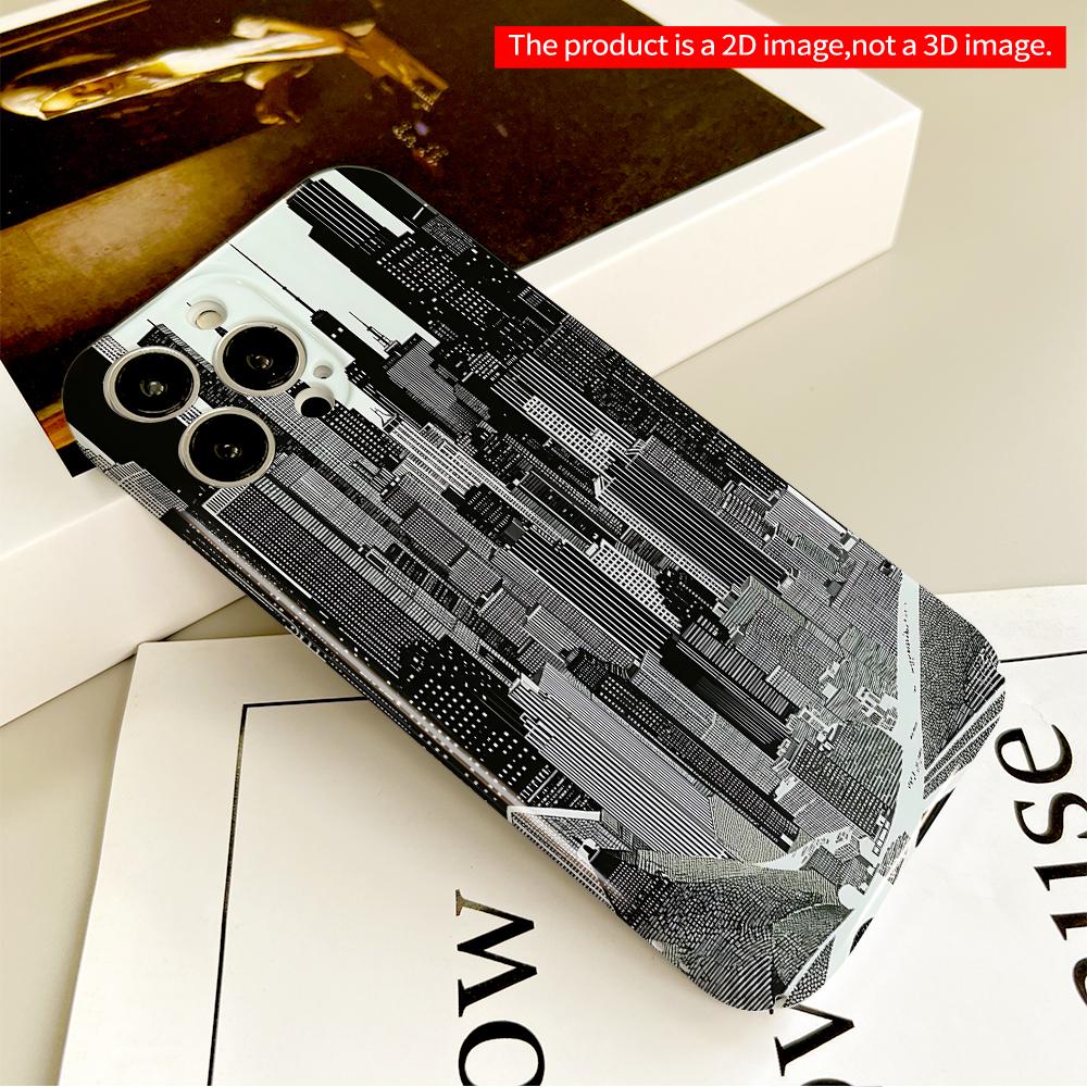 Urban Skyline Black & White Cityscape Design All Inclusive Film Hard Phone Case, Compatible with iPhone 18 Pro Max 17 16 15 14 13 12 11
