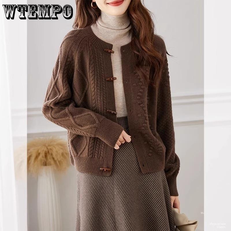 Spring and Autumn Women's Knitted Cardigan Sweater Coat Loose Simple Horn Button