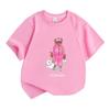 Kids Boys Girls Crew Neck Short Sleeve 100% Cotton T-Shirt, Cute Cool Bear In Pink Tracksuit Walking White Dog Graphic Casual Soft Comfortable Tees Fo