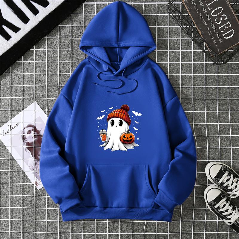 Women's Fashion Tops Casual O-neck Halloween Print Long Sleeve Loose Pullover Shirts, Creative Halloween Theme Printed Hoodie