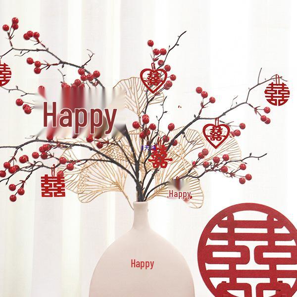 Red Berry Bonsai Scene Ornament for Wedding and Living Room Decor