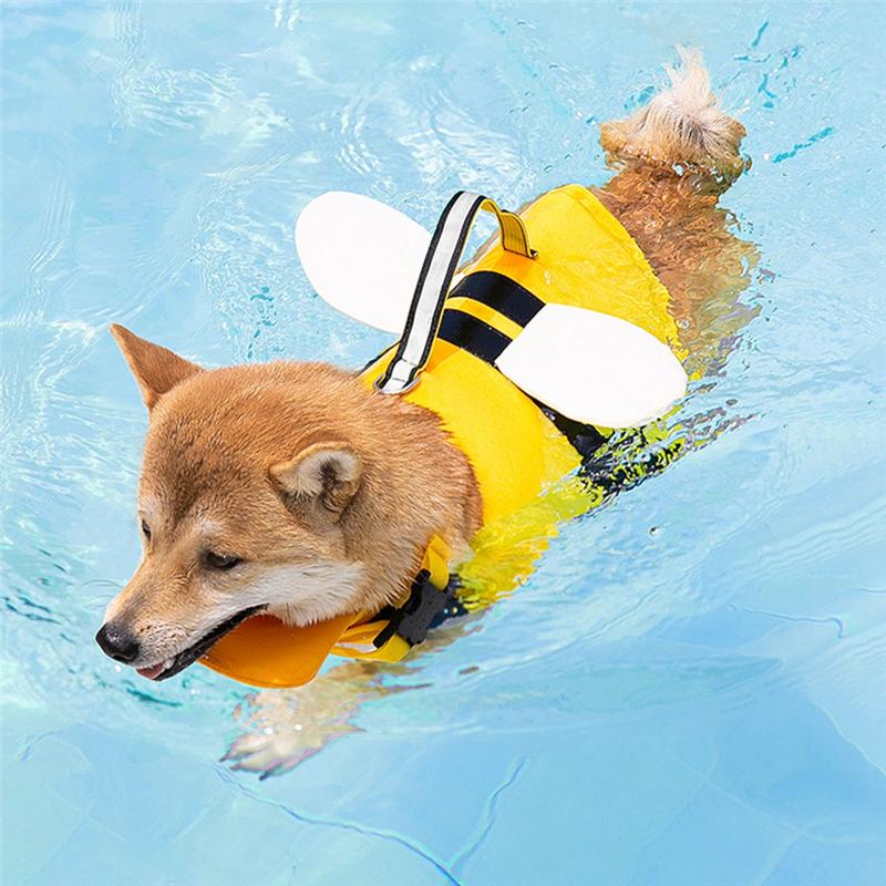 M-Modern-Dog Life Jacket Pet Vest Dog Swimsuit Big Dog Collar Harness Pet Dog Swimming Summer Swimwear Clothes Cute Bee Pet