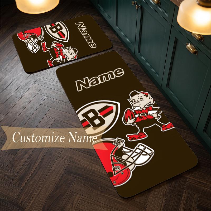 Cleveland Browns (1) Customize Name Flannel Kitchen Mat Soft Non-Slip Kitchen Floor Runner Rug for Home Kitchen Decor