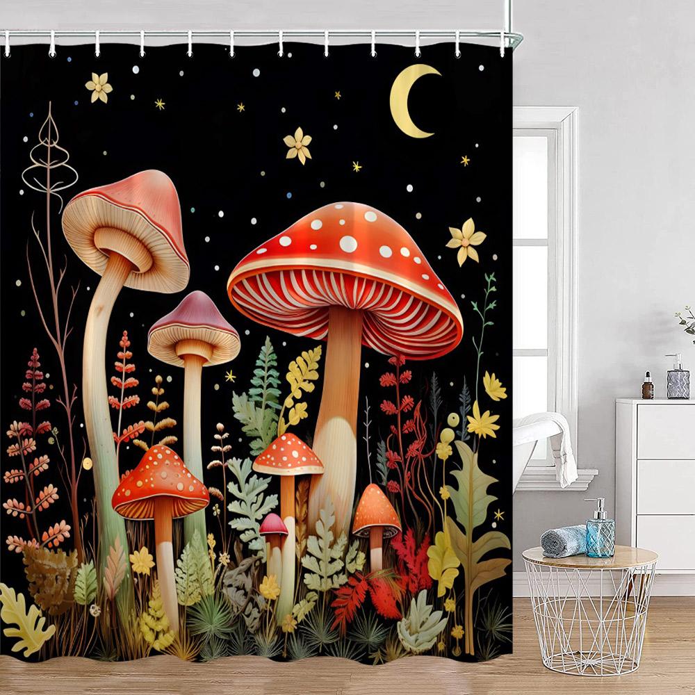 Mushroom Shower Curtains Retro Butterfly Boho Moon Floral Plant Magic Fairytale Mushroom House Dark Bath Curtain Bathroom Decor