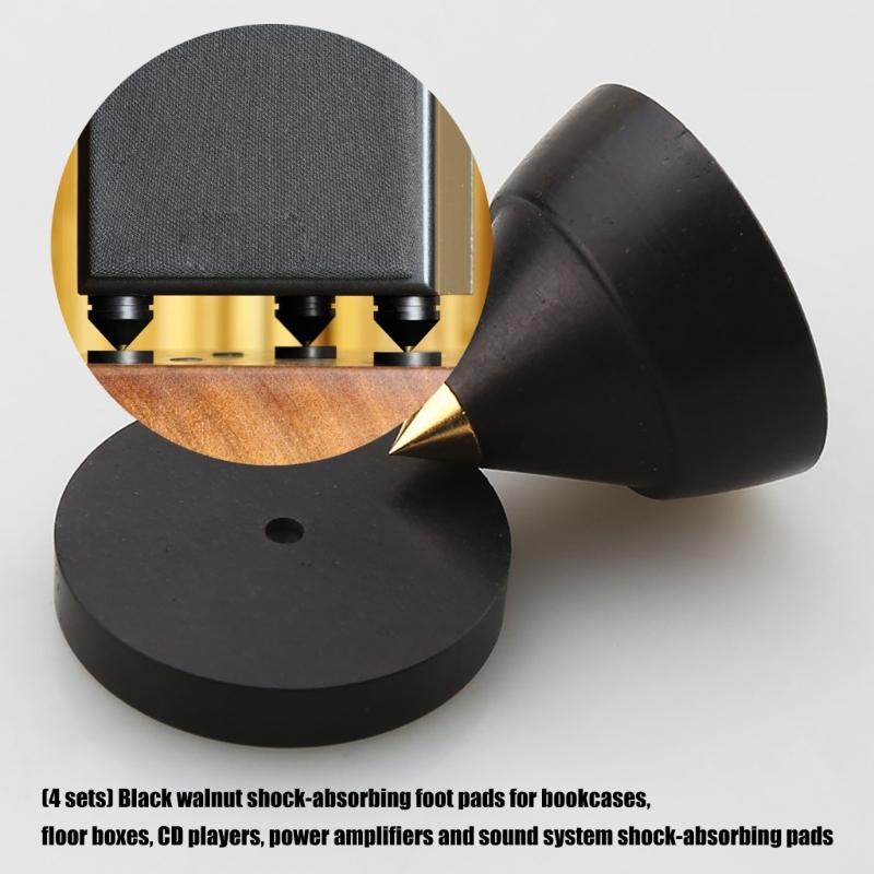 Pack Of 4set Quality Ebony Wood And Metal Speaker Isolation Spikes Feet Pad For Music Equipment Vibration Reduction