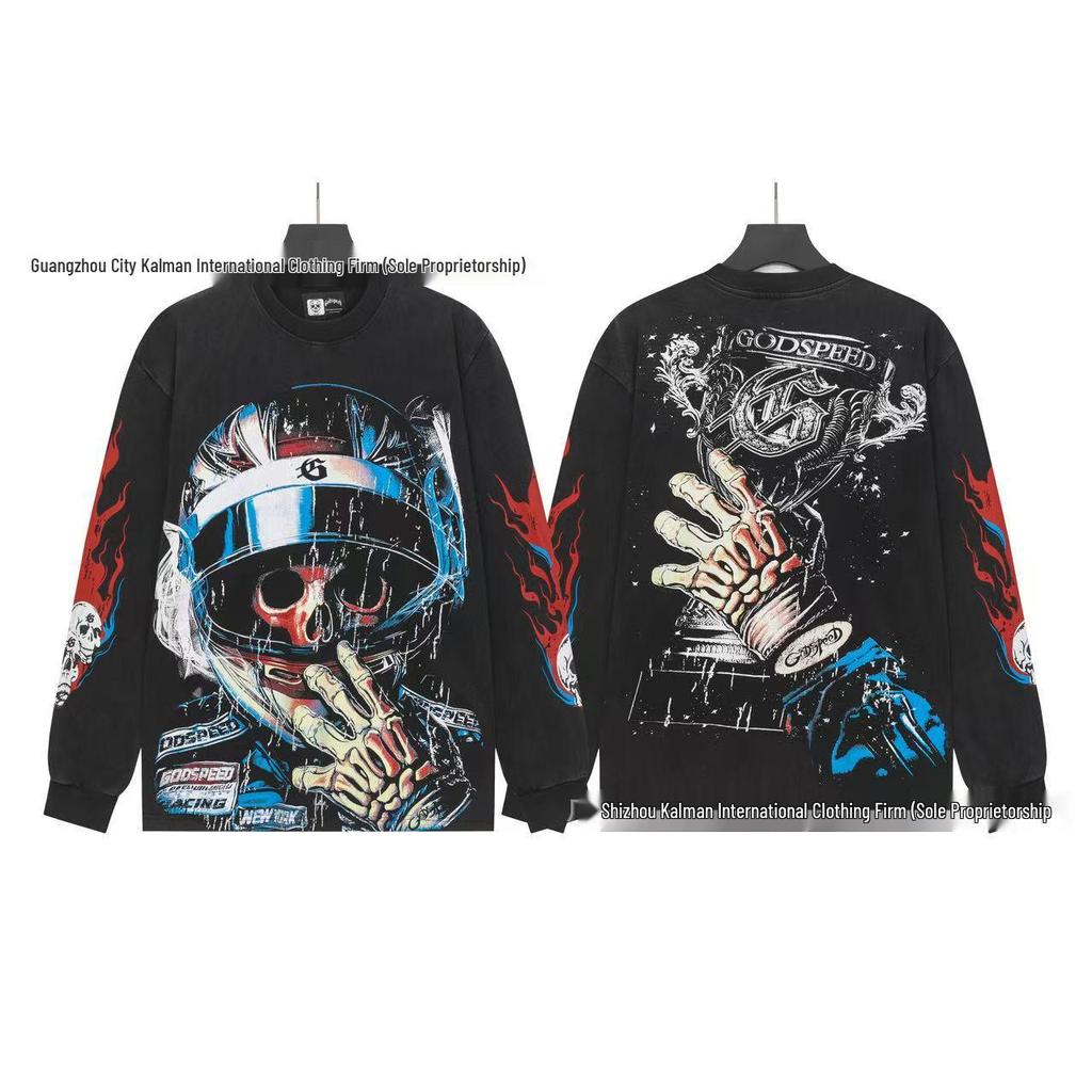 Godspeed Skull Rock Retro Pure Cotton Hoodie - Autumn/Winter American Style Streetwear for Men