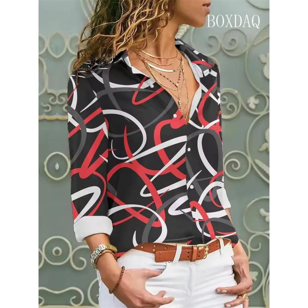 Women's Tie Dye Print Blouse Spring Autumn Fashion Graffiti Lapel Button Down Shirt Casual Long Sleeve Shirt Cardigan Top Ladies