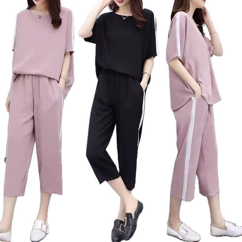 Plus Size Korean Style Women's Summer Two-Piece Set: Loose Casual Wide-Leg Pants Suit