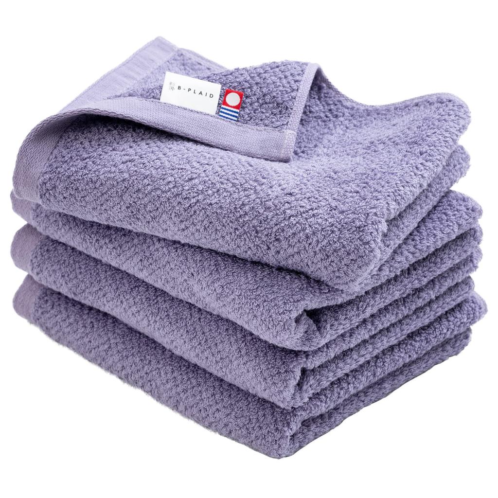 Imabari Face Towel Certified Made in Highly Medium Sweat Solid Eve Purple Towels, 4-Piece Set, Brand, Japan, Quick-Drying, Absorbent, 100% Cotton,