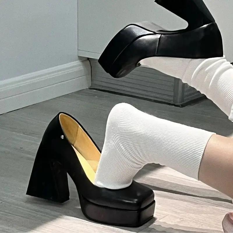 Fashion Women's Heels Business Attire Black Pumps Lady Shoes Square Party Dance Sandals Waterproof And Anti Slip Elegant High Heels