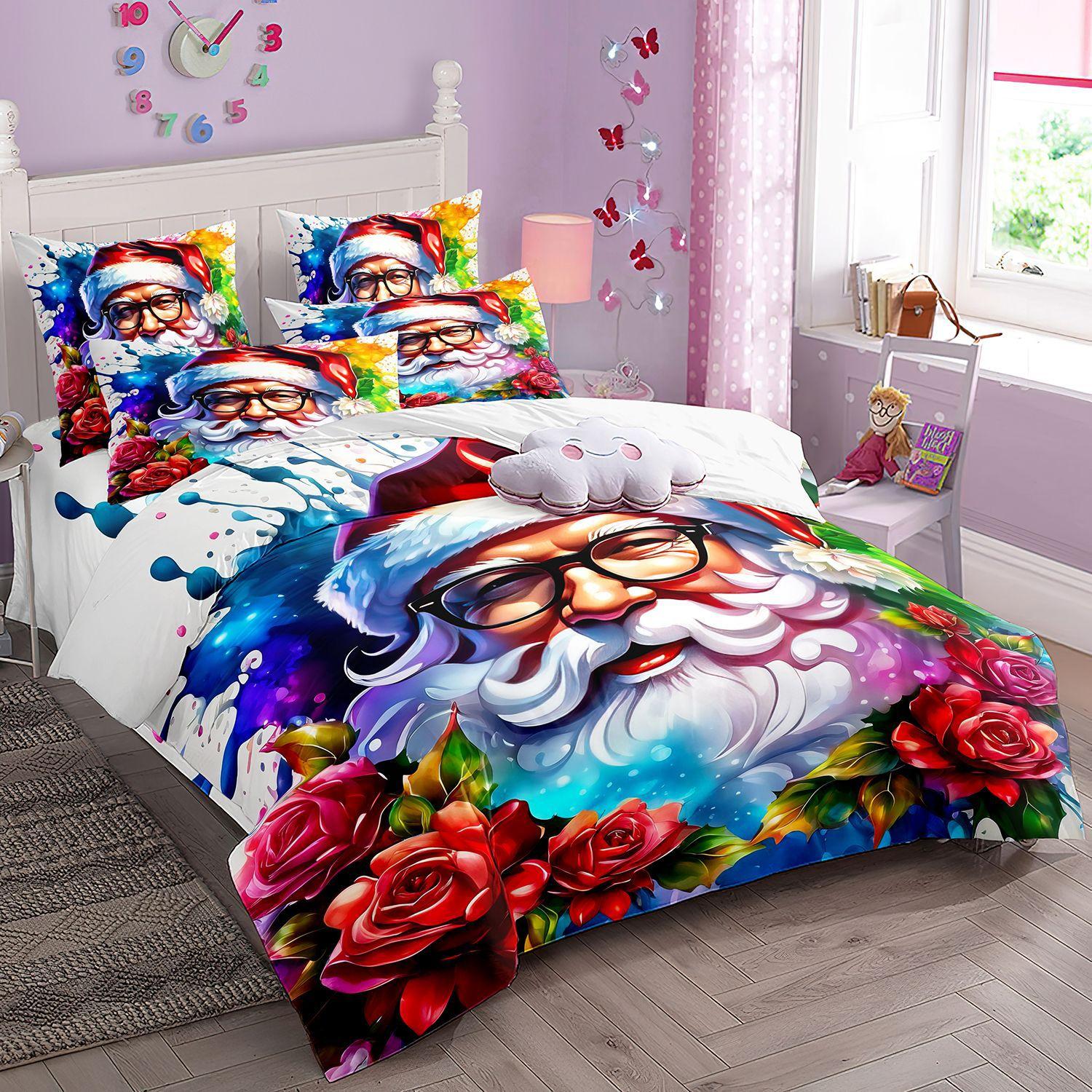 

Рождественский комплект пододеяльника, Комплект постельного белья с рисунком Санта-Клауса и снеговика, Для девочек Рождественский подарок Декор спальни 135x200cm