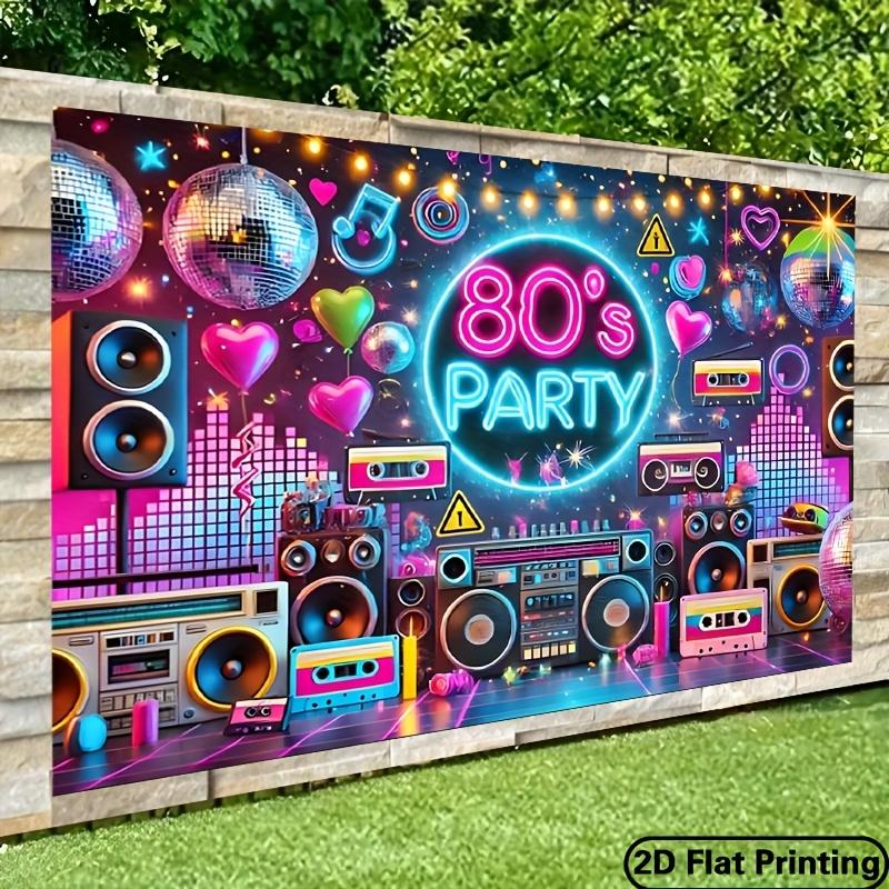 2D Türbanner 1 Stück Retro 80er Jahre Party Leinwand Neon Discokugel und Kassette Design Partydekoration