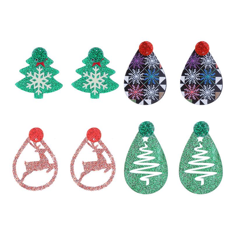 Cross-Border Christmas Reindeer & Tree Acrylic Earrings