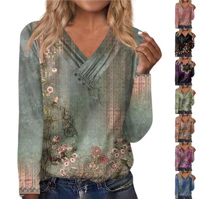 Γυναικεία Πουκάμισα Κομψά Καθημερινά Σέξι Μόδα Πλισέ Μπλουζάκια με V Λαιμόκοψη Κουμπωτά Μόδα Ρούχα Τούνικ Μπλουζάκια Πουλόβερ