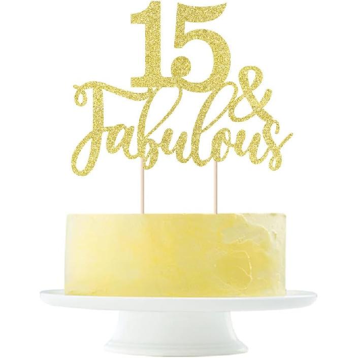 Golden Glitter 50 & Fabulous Cake Topper, 50th Birthday Cake Topper, Fifty and Fabulous, 2 Pieces 15