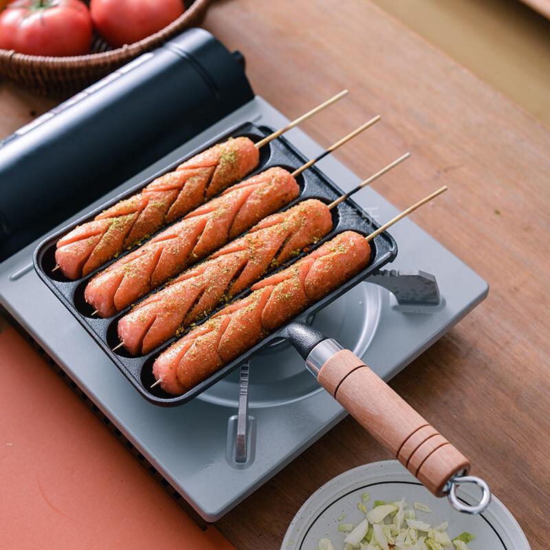 ZISIZ Cast Iron Vertical Double Sausage Grill Pan