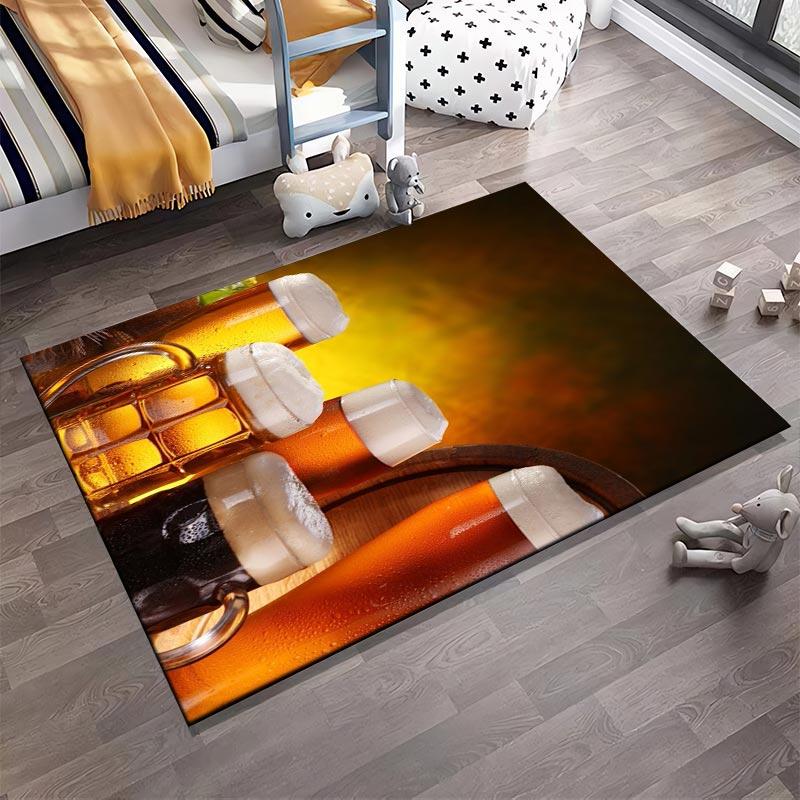 Beer Mug and Barrel Pattern Carpet with Golden Amber Theme for Home Decor Suitable for Use As an Anti-slip1 For1room and Bedroom Sofas