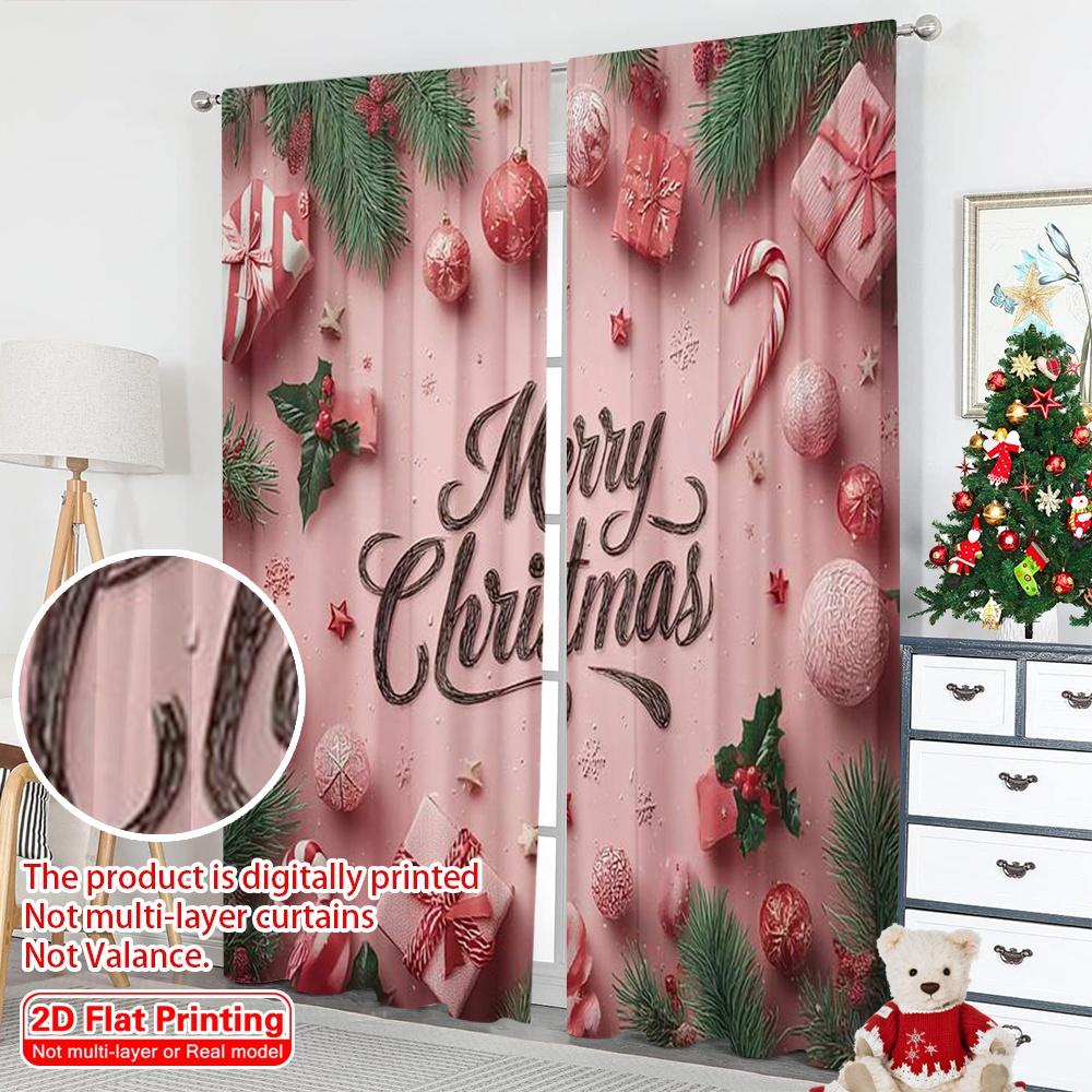 Set di 2 Tende di Natale a Stampa Piatta Canna di Zucchero Versatile Poliestere Senza Uso di Elettricità Tenda per la Casa Realizzata