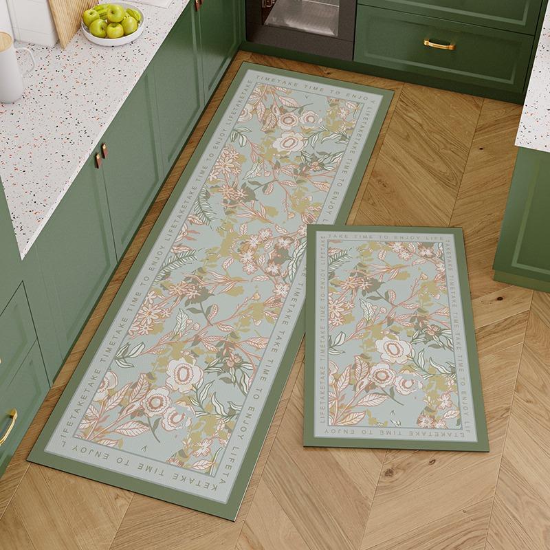 PVC Kitchen Carpet Waterproof Leather Floor Mat Non-slip Foot Mats Oil-proof Long Rug Spring Plant Flower Home Decoration Rugs