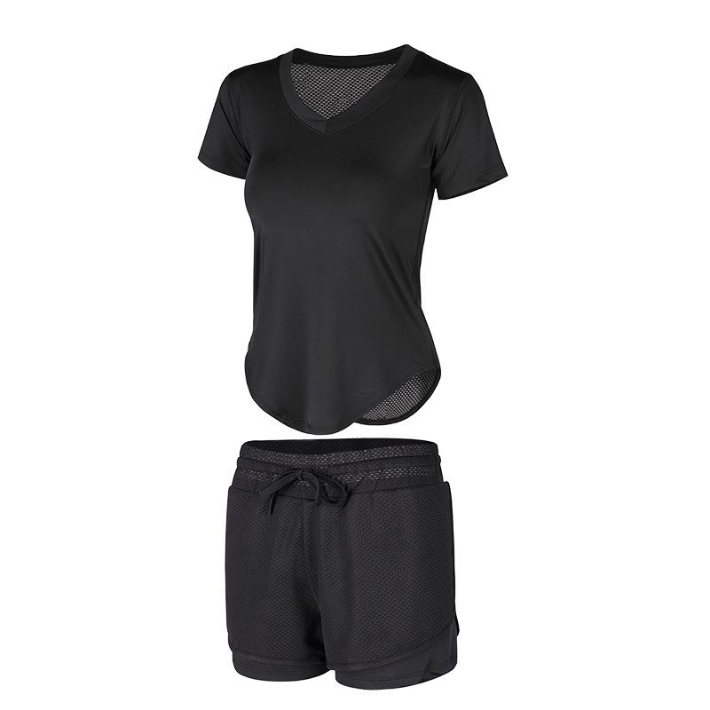 Women's Quick-Dry Yoga Set: Hollow Out Top with Short Sleeves and Tight Pants - 3-Piece Summer Fitness Outfit