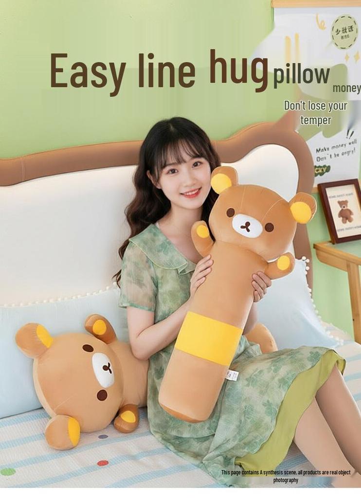 Rilakkuma Cylindrical Bolster Pillow - Plush Toy for Kids, No Shedding, Perfect Birthday Gift