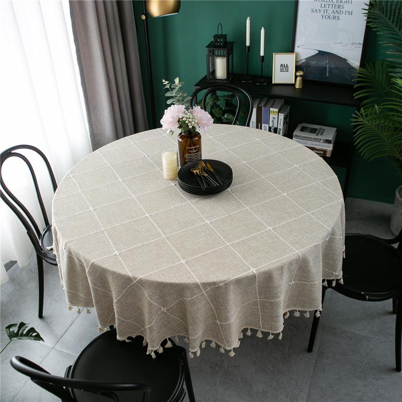 Modern Simple Polyester Jacquard Plaid Cover Towel Round Fringed Tablecloth Coffee Table Tablecloth Dining Table Cloth Round Table