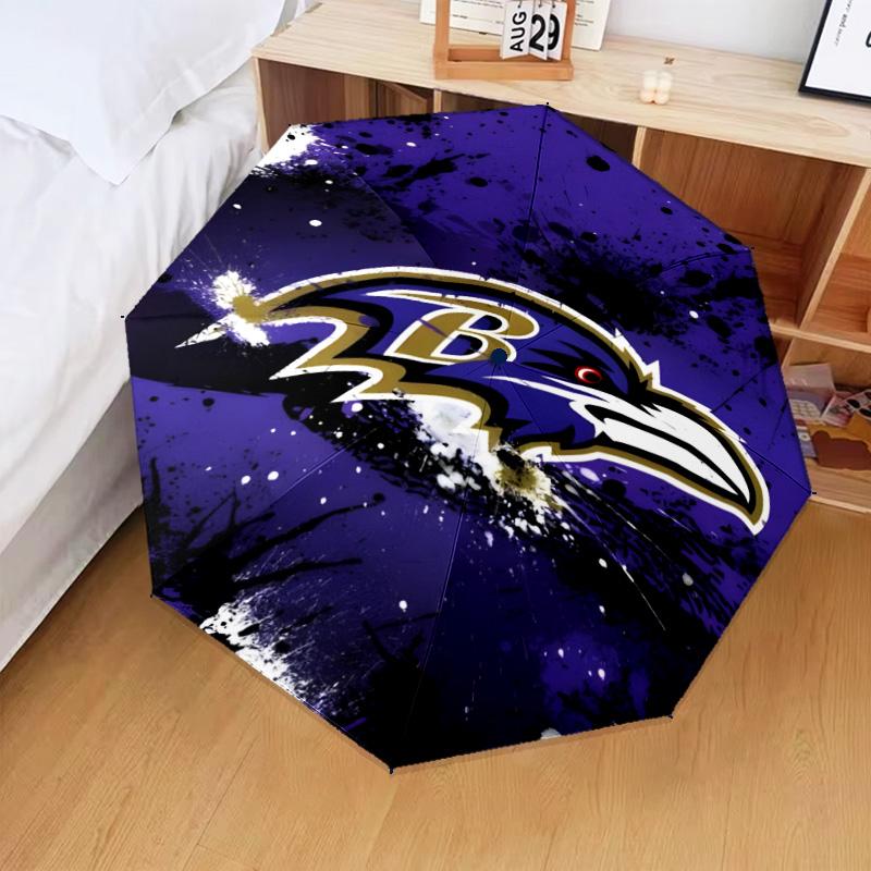 Football Ravens Logo Umbrella Folding Umbrella, Automatic Umbrella 8-Frame for Travel, Camping Use Gift for Halloween Christmas