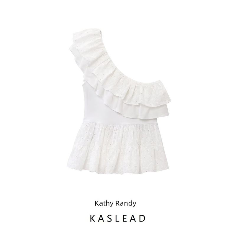 Kaslead New Arrival Women's Clothing Fashion Style Stylish Simple and Versatile Embroider Asymmetric Tops 1165272