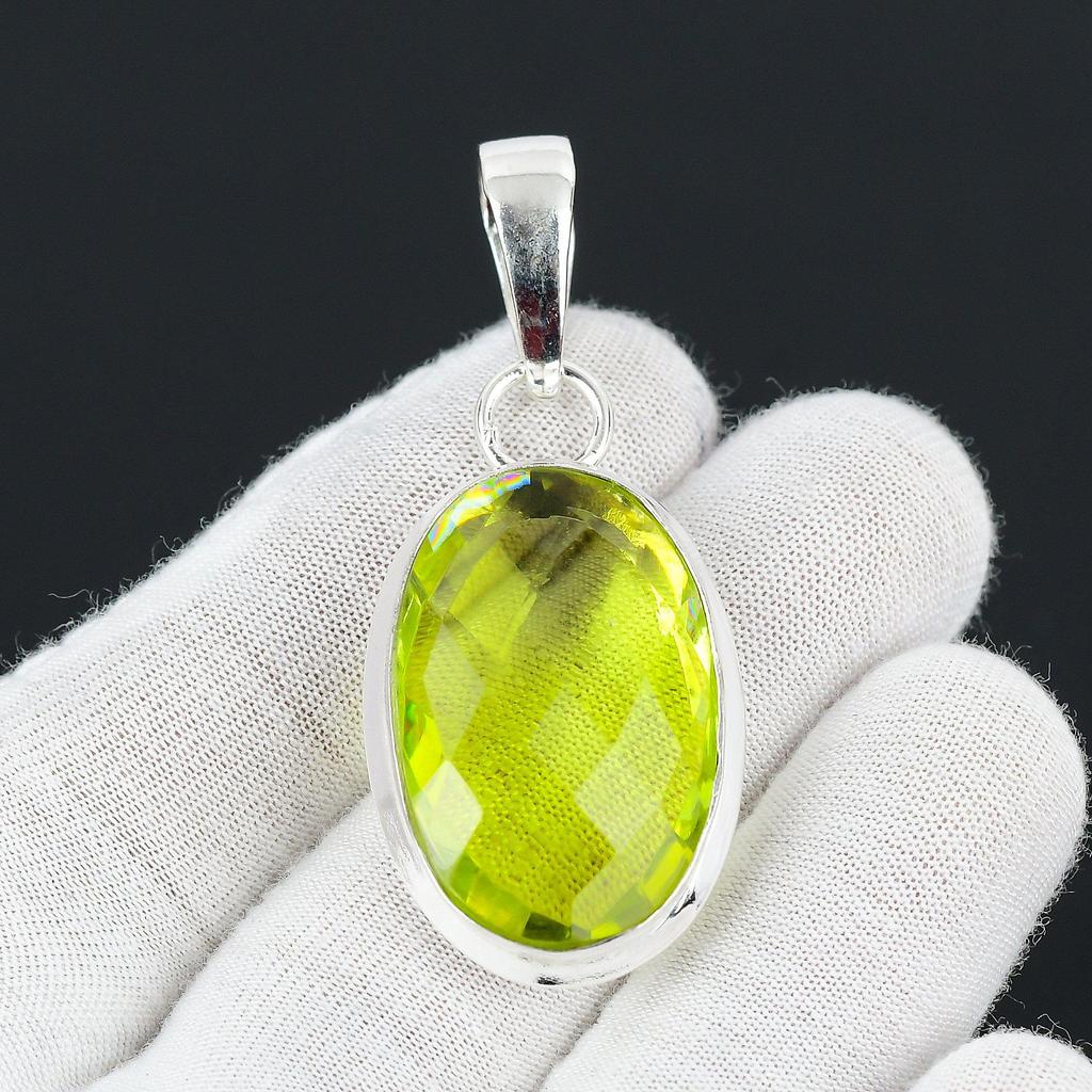 Peridot Ädelsten Handgjord 925 Sterlingsilver Smycke Hänge Statement Bohemiskt Hänge Peridot Ädelsten Hänge För Gåvor
