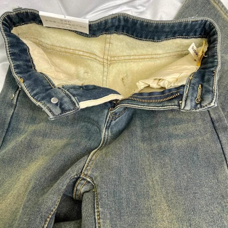 Fleece Lined Straight Leg Jeans Women Autumn Winter Plus Size High Waist Hip Wide Stretch Bootcut Horsehoof Pants