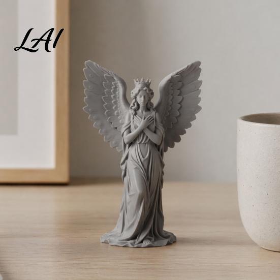 3D Printed Angel Statue Crown Figurine Vintage Guardian Angle Statue Shape Ornament Artistic Winged Women Sculpture for Home Tabletop Decoration