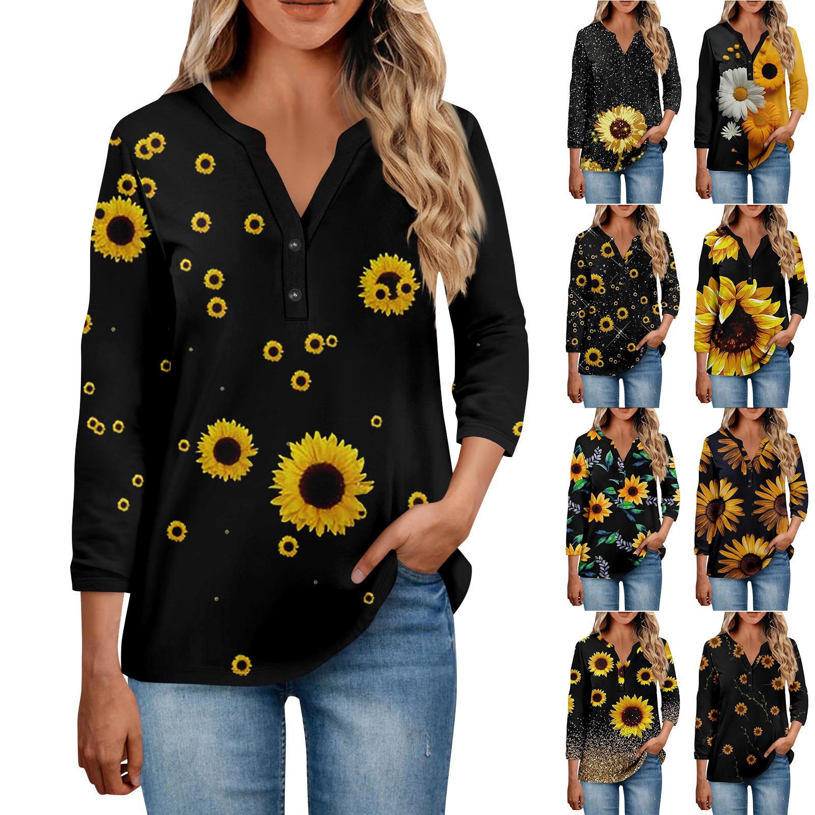 

Женские топы с воротником на пуговицах, женские повседневные топы с рукавом 3/4 и v-образным вырезом, модные рубашки с принтом, топы, футболки с карманами XXXL зелёный