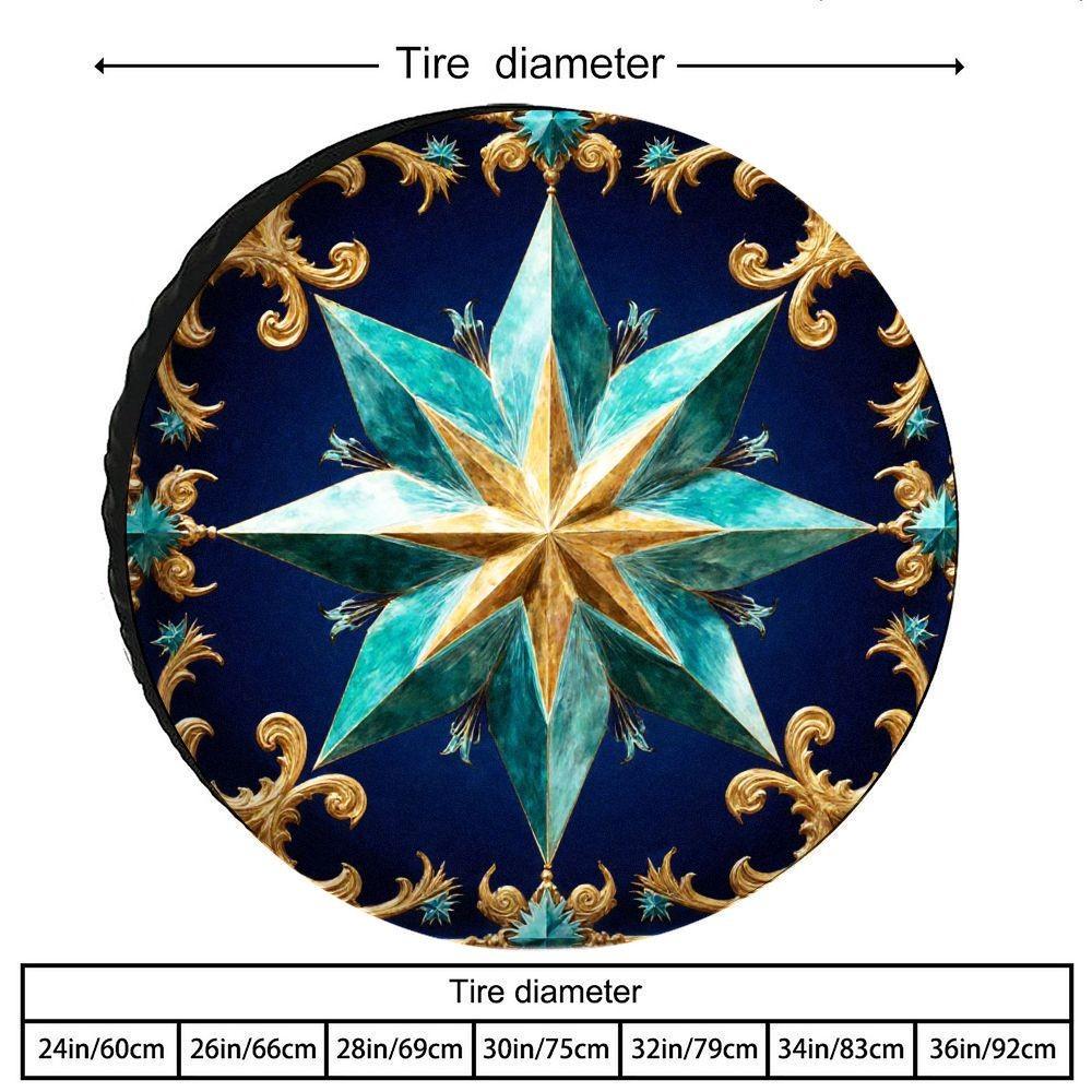 Vintage Star Compass Tire Cover Golden Baroque Design Durable Polyester Spare Wheel Protector