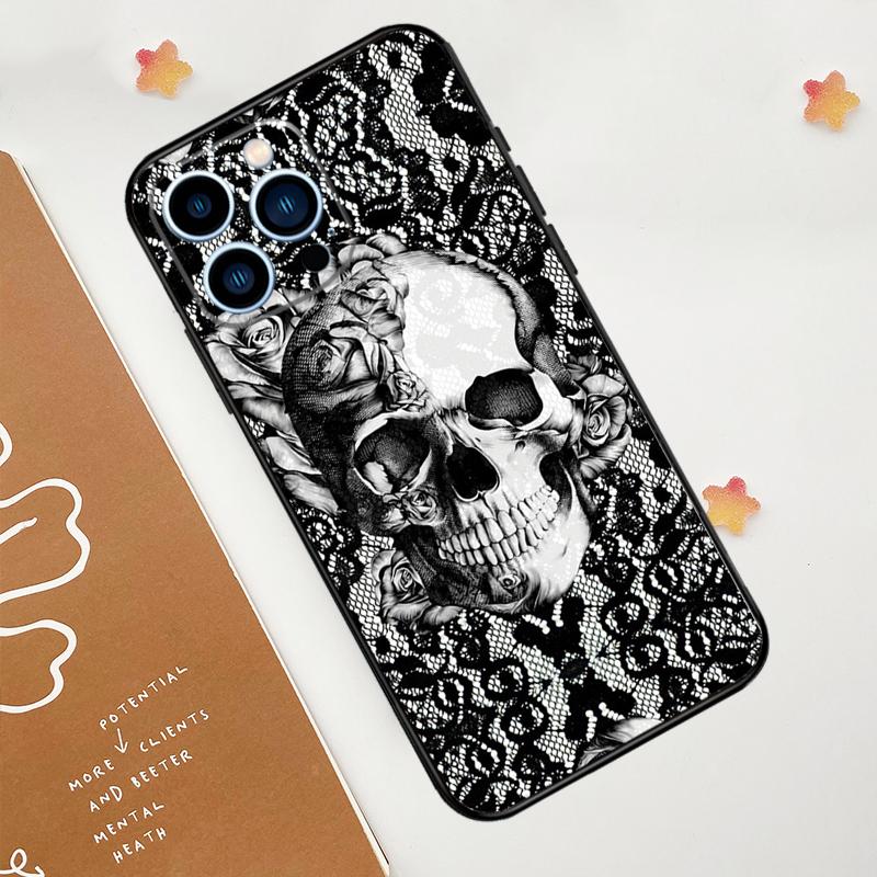 

Gothic Floral Skull Phone Case For iPhone 17 Pro Max 14 13 12 11 15 16 Pro Max mini 15 Plus 16e 17 Air Funda iPhone 12 mini