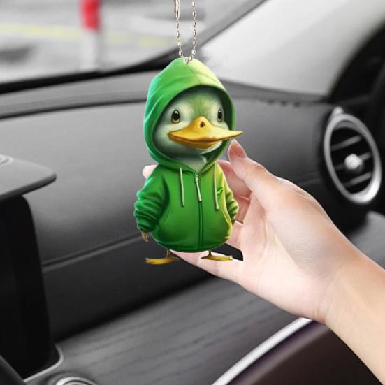 Felpa con cappuccio Anatra Acrilico Decorazione Appesa Casa Interno Albero di Natale Auto Specchietto retrovisore 2D Anatra Piatta Appesa Ornamento Cartone Animato Animale Pendente