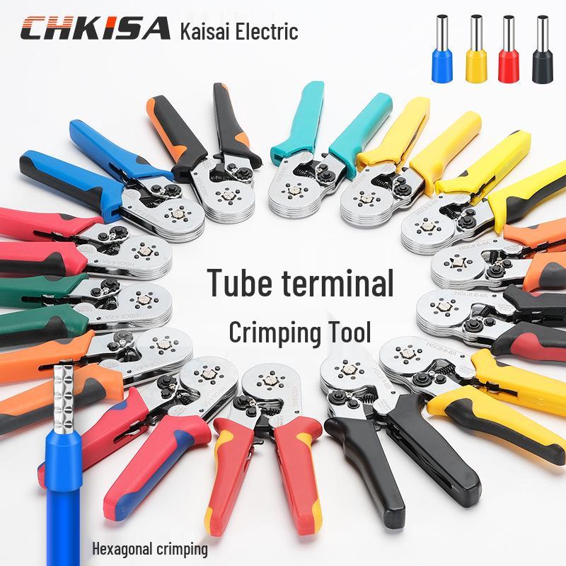 Hexagonal Tubular Terminal Crimping Pliers HSC8 6-6A/10-6A - Exquisite Wiring Tool 6-6A Red-Blue